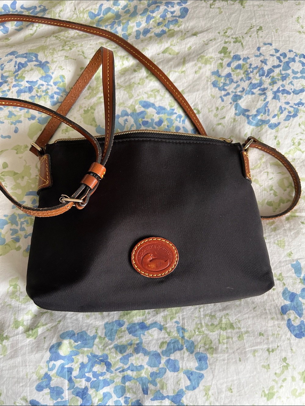 Dooney & Bourke Black Crossbody with Brown Leather Trim